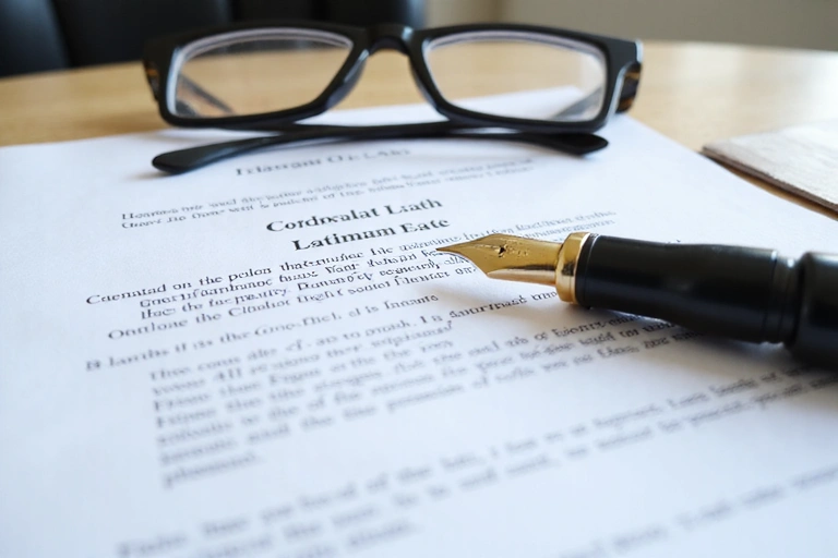 Legal document with a pen and glasses, symbolizing terms and conditions